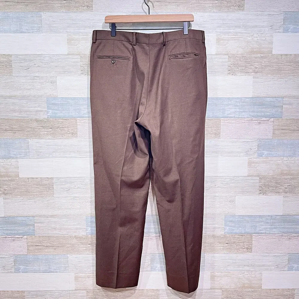 Jos A Bank Wool 2 Piece Suit Brown 2 Button Mens 43L Jacket 37L Pleated Pants